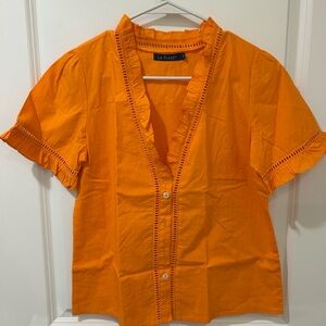 Orange Ruffle Trim Women's Top